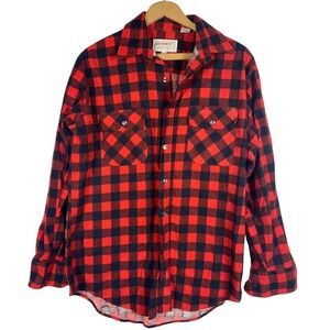 Vtg Flannel Shirt Medium Mens Lumberjack 70s Double Preshrunk Red Black Buffalo